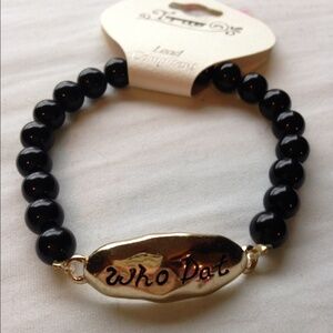 Who Dat Black Beaded Bracelet with Gold Accent